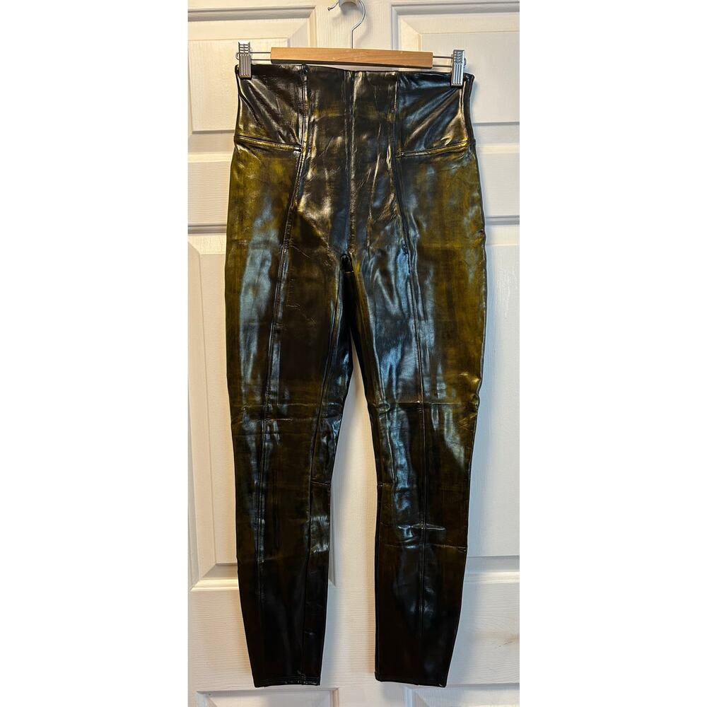 Spanx Faux Patent Leather Green Liquid Gloss Leggings, Size M